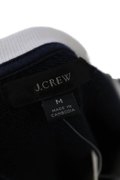 J Crew Womens Long Sleeve Scoop Neck Sweatshirt Navy White Cotton Size Medium