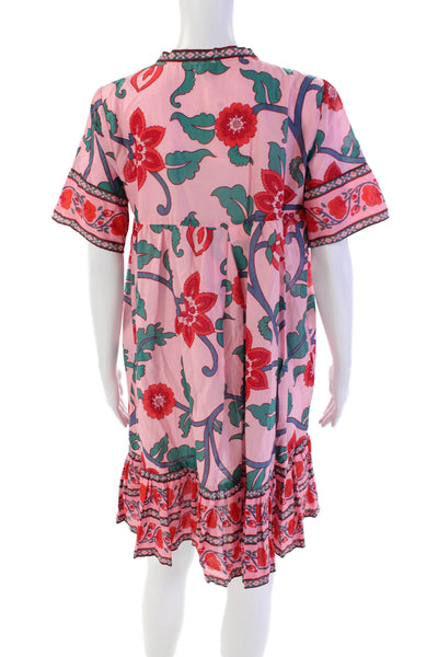 J Crew Womens Shrot Sleeve V Neck Floral Mini Dress Pink Cotton Size XS