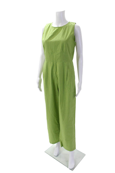 Sage Womens Round Neck Sleeveless Zip Up Straight Leg Jumpsuit Green Size M