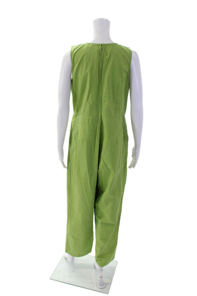 Sage Womens Round Neck Sleeveless Zip Up Straight Leg Jumpsuit Green Size M