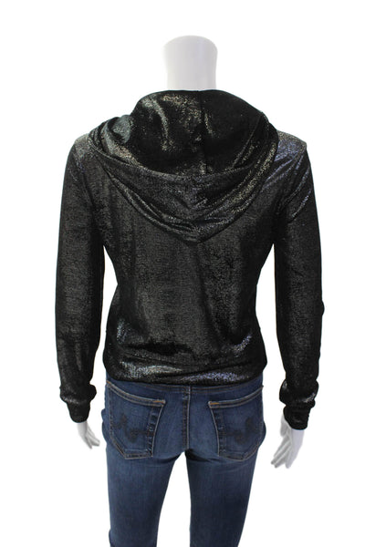 Juicy Couture Womens Full Zip Metallic Velvet Hooded Jacket Black Size XS