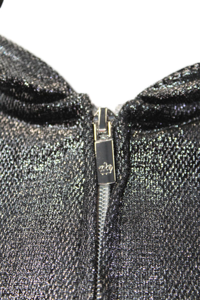 Juicy Couture Womens Full Zip Metallic Velvet Hooded Jacket Black Size XS
