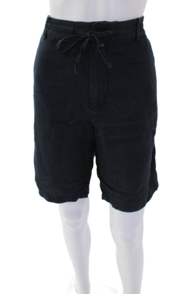 Vince Womens Linen Elastic Waistband Drawstring Zip Lined Casual Shorts Navy Siz