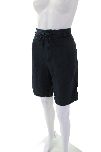 Vince Womens Linen Elastic Waistband Drawstring Zip Lined Casual Shorts Navy Siz