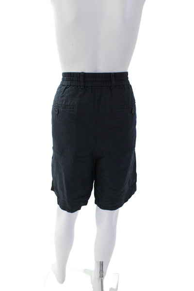 Vince Womens Linen Elastic Waistband Drawstring Zip Lined Casual Shorts Navy Siz