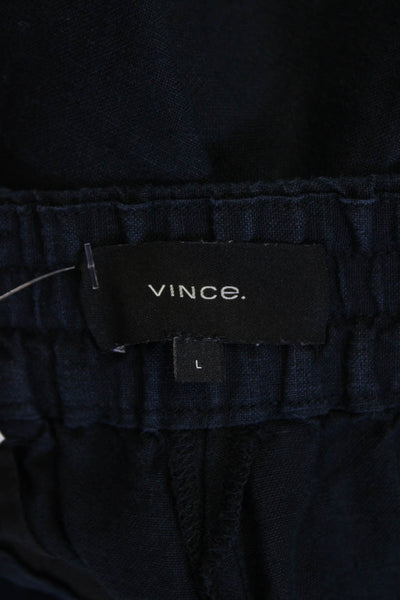 Vince Womens Linen Elastic Waistband Drawstring Zip Lined Casual Shorts Navy Siz