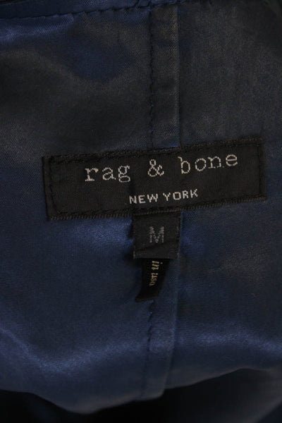 Rag & Bone Womens Satin Short Cuffed Sleeve Raw Hem Blouse Blue Size M