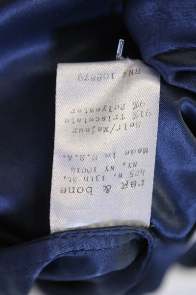Rag & Bone Womens Satin Short Cuffed Sleeve Raw Hem Blouse Blue Size M