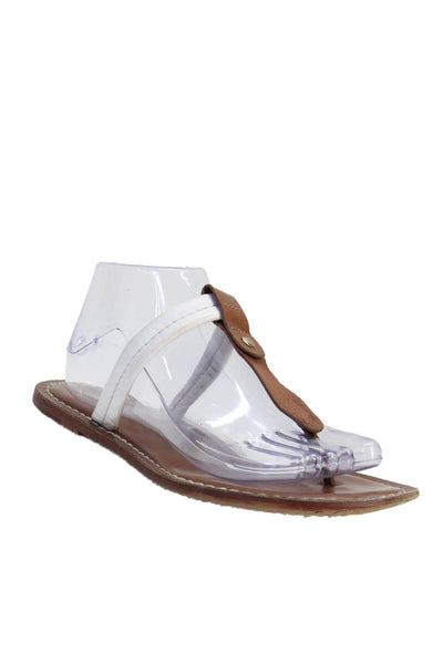 Bernando Womens Leather Open Toe T Strap Thong Sandals Brown White Size 9.5