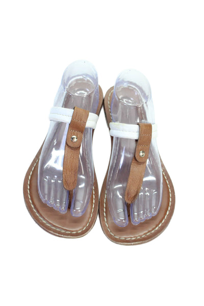 Bernando Womens Leather Open Toe T Strap Thong Sandals Brown White Size 9.5