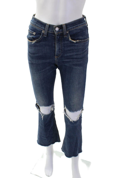 Rag & Bone Jean Womens Cotton Distressed Knee Flared Leg Jeans Blue Size 24