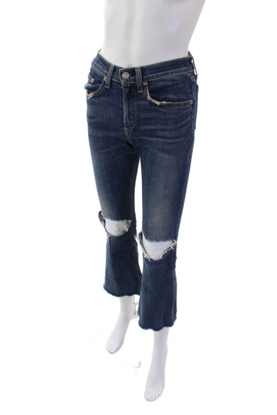 Rag & Bone Jean Womens Cotton Distressed Knee Flared Leg Jeans Blue Size 24