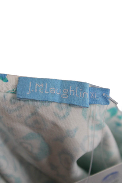 J. Mclaughlin Womens Short Sleeve Crew Neck Abstract Shirt White Teal Size XL