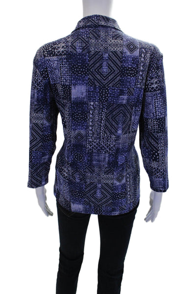 J. Mclaughlin Womens 3/4 Sleeve Collared Half Button Abstract Top Blue Size XL