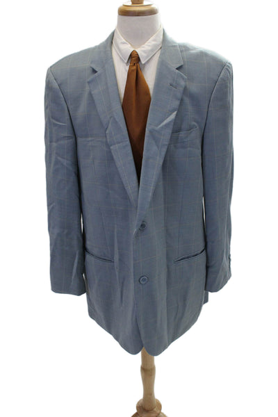 Emanuel Emanuel Ungaro Mens Wool Plaid Two Button Lined Blazer Blue Size 46L
