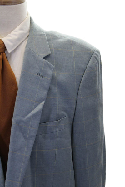 Emanuel Emanuel Ungaro Mens Wool Plaid Two Button Lined Blazer Blue Size 46L