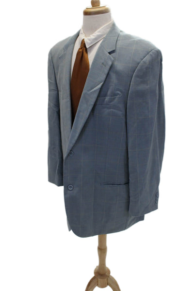 Emanuel Emanuel Ungaro Mens Wool Plaid Two Button Lined Blazer Blue Size 46L
