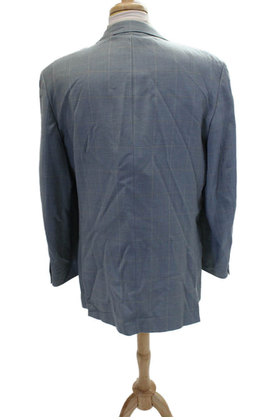 Emanuel Emanuel Ungaro Mens Wool Plaid Two Button Lined Blazer Blue Size 46L