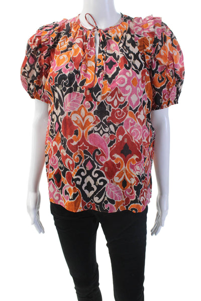 Olivaceous Women's Round Neck Short Sleeves Multicolor Blouse Size S
