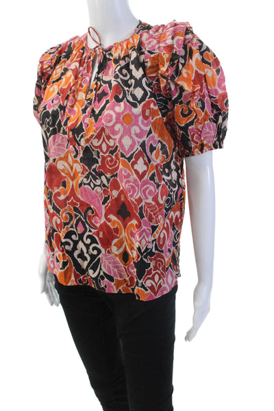 Olivaceous Women's Round Neck Short Sleeves Multicolor Blouse Size S