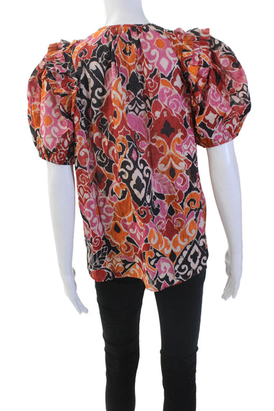 Olivaceous Women's Round Neck Short Sleeves Multicolor Blouse Size S