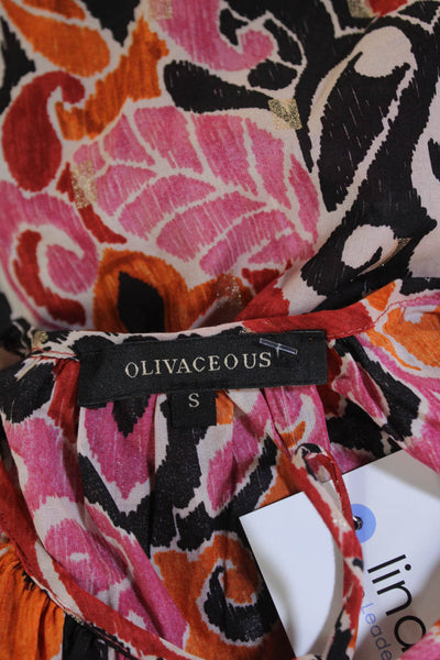 Olivaceous Women's Round Neck Short Sleeves Multicolor Blouse Size S