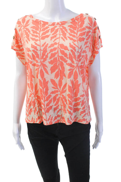 Rachel Zoe Women's Round Neck Short Sleeves Printed Blouse Orange Size M
