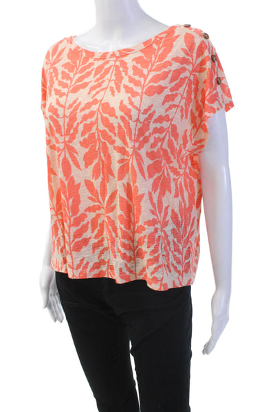 Rachel Zoe Women's Round Neck Short Sleeves Printed Blouse Orange Size M