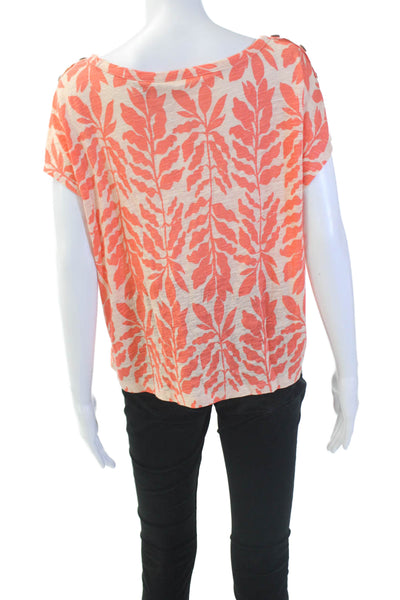 Rachel Zoe Women's Round Neck Short Sleeves Printed Blouse Orange Size M