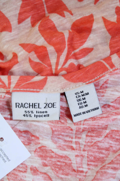 Rachel Zoe Women's Round Neck Short Sleeves Printed Blouse Orange Size M