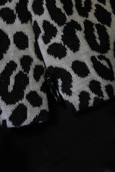Donna Degnan Womens Animal Print Belted Long Sleeves Blouse White Black Size 16