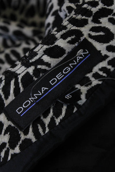 Donna Degnan Womens Animal Print Belted Long Sleeves Blouse White Black Size 16