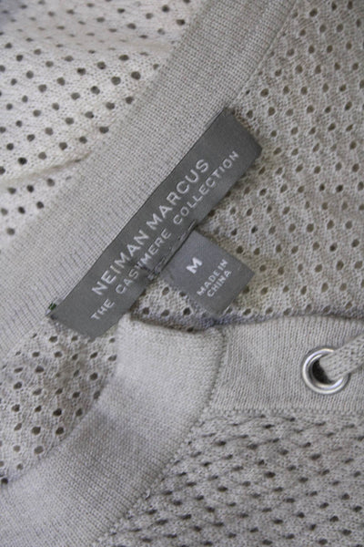 Neiman Marcus Womens Cashmere Color Block Lace Up Sweater Top Beige Size M