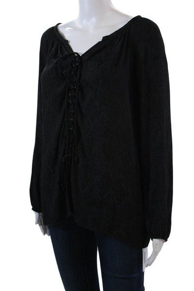 Ramy Brook Womens Snakeskin Print Lace Up Front Blouse Black Size Medium