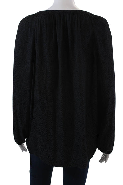 Ramy Brook Womens Snakeskin Print Lace Up Front Blouse Black Size Medium