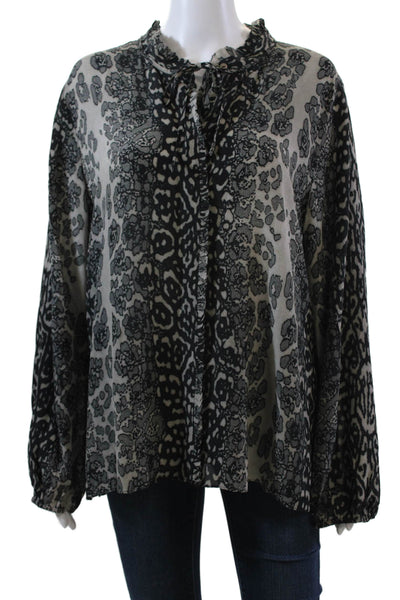 Kobi Halperin Womens Silk Abstract Print Button Down Blouse Gray Black Size Larg