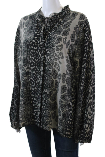 Kobi Halperin Womens Silk Abstract Print Button Down Blouse Gray Black Size Larg