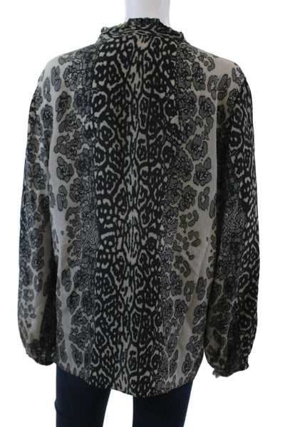 Kobi Halperin Womens Silk Abstract Print Button Down Blouse Gray Black Size Larg