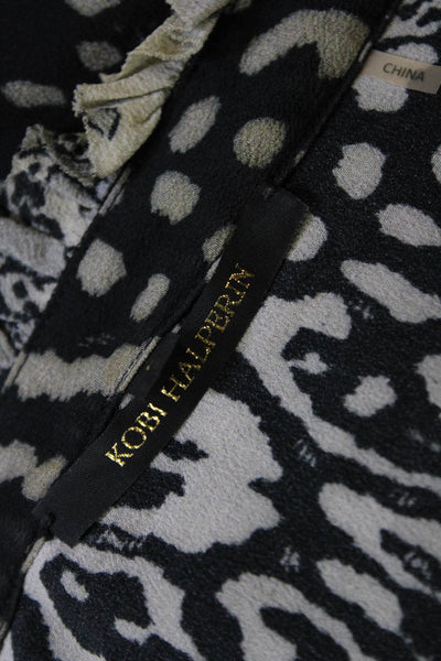 Kobi Halperin Womens Silk Abstract Print Button Down Blouse Gray Black Size Larg