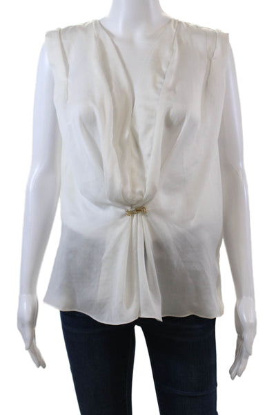 A.L.C. Womens  V Neck Gold Tone Sleeveless Tank Top White Size Small