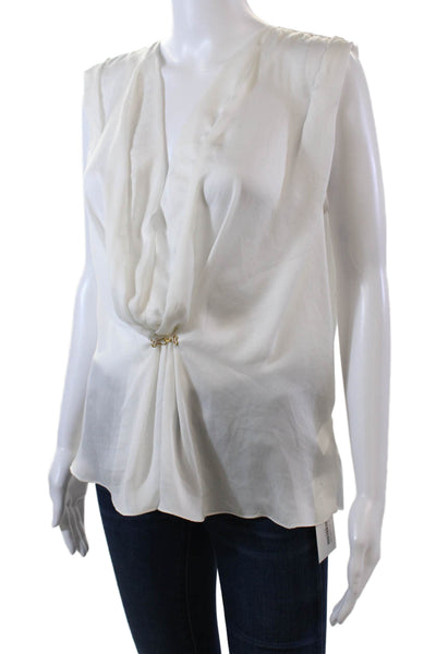 A.L.C. Womens  V Neck Gold Tone Sleeveless Tank Top White Size Small