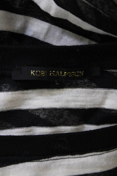 Kobi Halperin Womens Striped Long Sleeves Shirt White Black Cotton Size Large