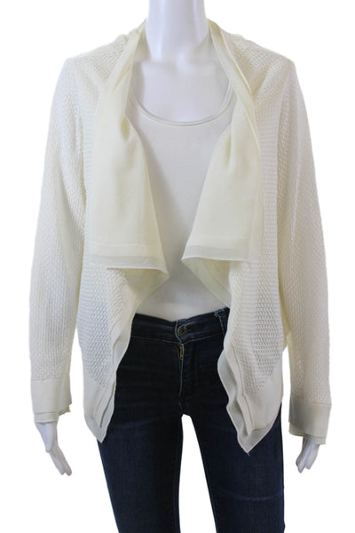 BCBG Max Azria Womens Woven Wrap Cardigan Sweater White Cotton Size Large