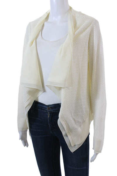 BCBG Max Azria Womens Woven Wrap Cardigan Sweater White Cotton Size Large