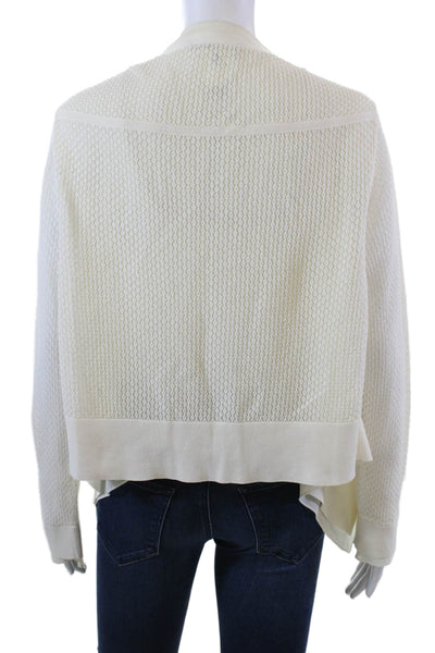 BCBG Max Azria Womens Woven Wrap Cardigan Sweater White Cotton Size Large
