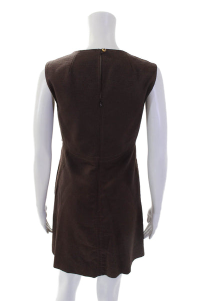 Milly Womens Back Zip Sleeveless V Neck Embellished Dress Brown Cotton Size 0