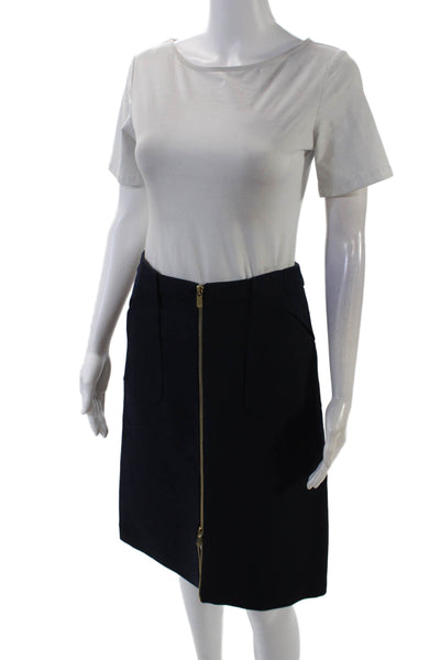 Michael Kors Womens Wool Gold Tone Zipper Detail A-Line Skirt Dark Blue Size 4