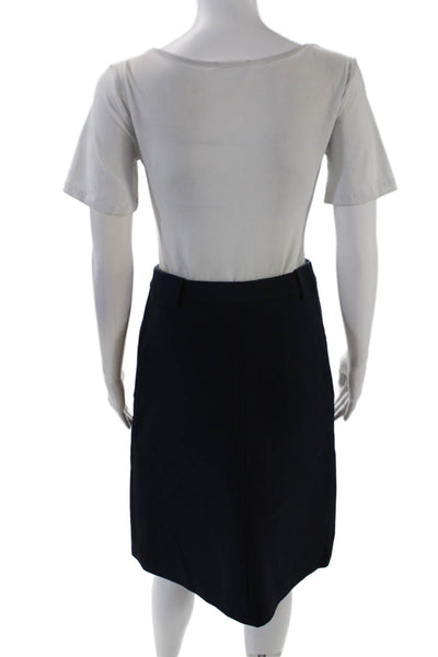 Michael Kors Womens Wool Gold Tone Zipper Detail A-Line Skirt Dark Blue Size 4