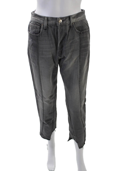 Frame Womens Cotton Button Straight Leg Fray Jeans Gray Size EUR 27