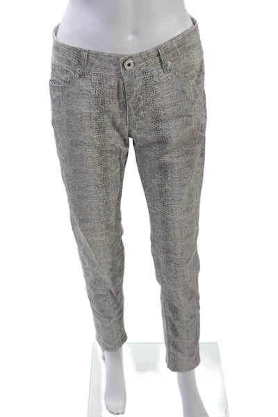 Raffaello Rossi Womens Zip Button Animal Printed Skinny Leg Pants White Size EUR